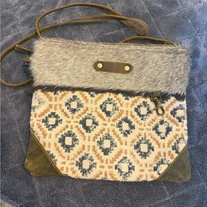 Myra Bag Tan and Gray Crossbody with Pattern